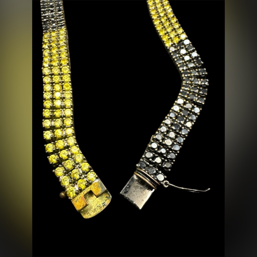 Vintage AAA Gold And Black Crystal Rhinestone Art Deco Flapper Necklace 34” - Picture 8 of 8
